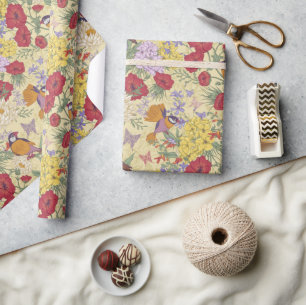 Papel De Presente Padrão Floral Hydrangea Lilac Bluebell Birds