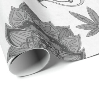 Papel De Presente Padrão Floral Ilustrado Laranja e Bege