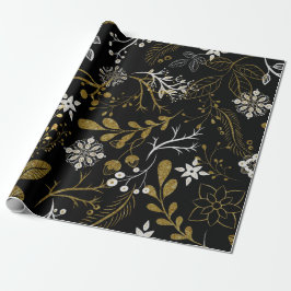 Papel De Presente Padrão floral intrincado com dourado e branco