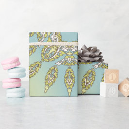 Papel De Presente Padrão floral intrincado com folhas simétricas