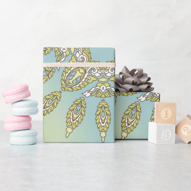 Papel De Presente Padrão floral intrincado com folhas simétricas (Chá de bebê)