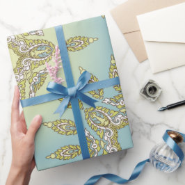 Papel De Presente Padrão floral intrincado com folhas simétricas