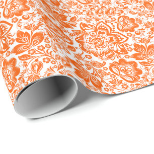 Papel De Presente Padrão Floral Laranja - Plano de Fundo Personaliza