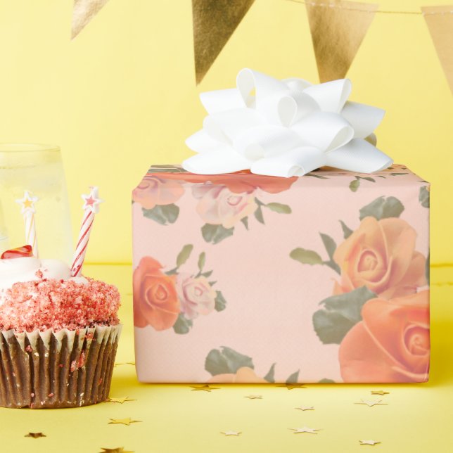Papel De Presente padrão floral laranja rosa casamento primavera (Festa de aniversário)