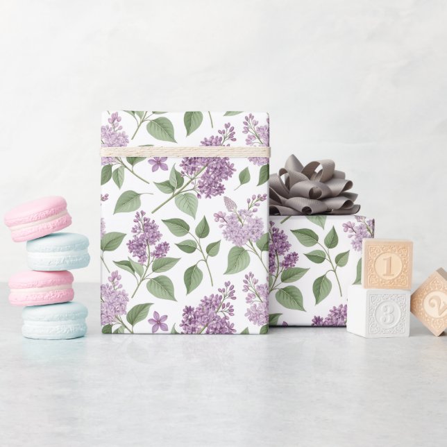 Papel De Presente Padrão Floral Lilás Elegante (Chá de bebê)
