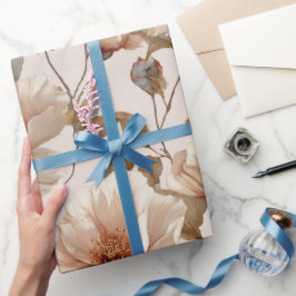 Papel De Presente Padrão Floral Marfim Flor de Rosa Elegante