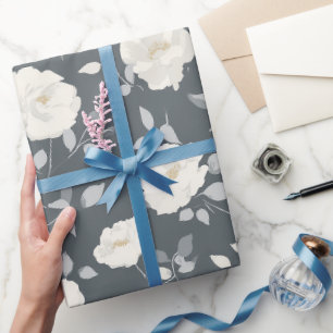 Papel De Presente Padrão Floral Minimalista Cinza Rosa Branco Suave