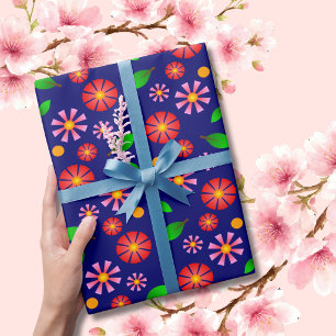 Papel De Presente Padrão Floral Minimalista Moderno azul escuro médi