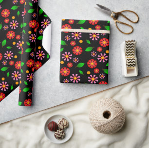 Papel De Presente Padrão Floral Minimalista Moderno fundo preto