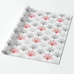 Papel De Presente Padrão Floral Moderno Vermelho e Cinza
