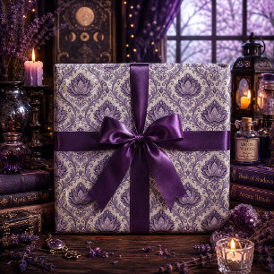 Papel De Presente Padrão Floral Ornate Roxo Damask Vintage