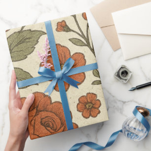 Papel De Presente Padrão Floral Outono Vintage – Botânica Rústica