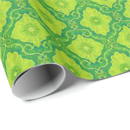 Papel De Presente Padrão floral palácio boêmico amarelo e verde