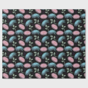 Papel De Presente Padrão Floral Pastel em Fundo Preto Fofo D