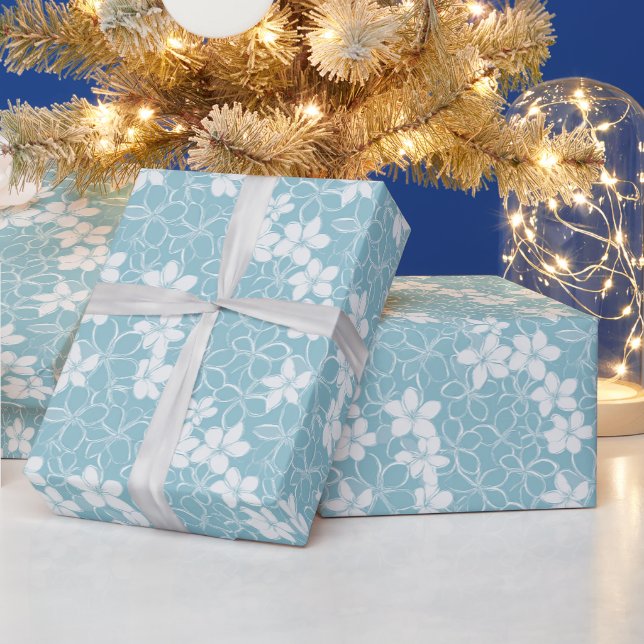 Papel De Presente Padrão Floral | Pétalas Azuis (Feriados)