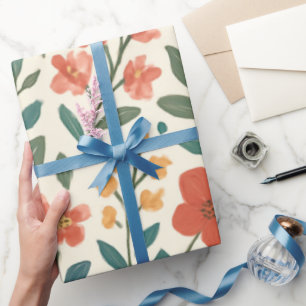 Papel De Presente Padrão Floral Pintado à Mão – Botânica Colorida