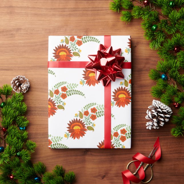 Papel De Presente Padrão floral popular ucraniano. Ucrânia (Presente de Natal)