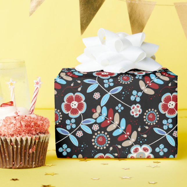 Papel De Presente Padrão Floral Povo Ousado (Festa de aniversário)
