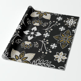 Papel De Presente Padrão floral preto e branco ornamentado