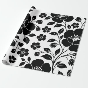 Papel De Presente Padrão Floral Preto Elegante