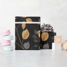 Padrão Floral Preto Rosa Acento Ouro Elegante