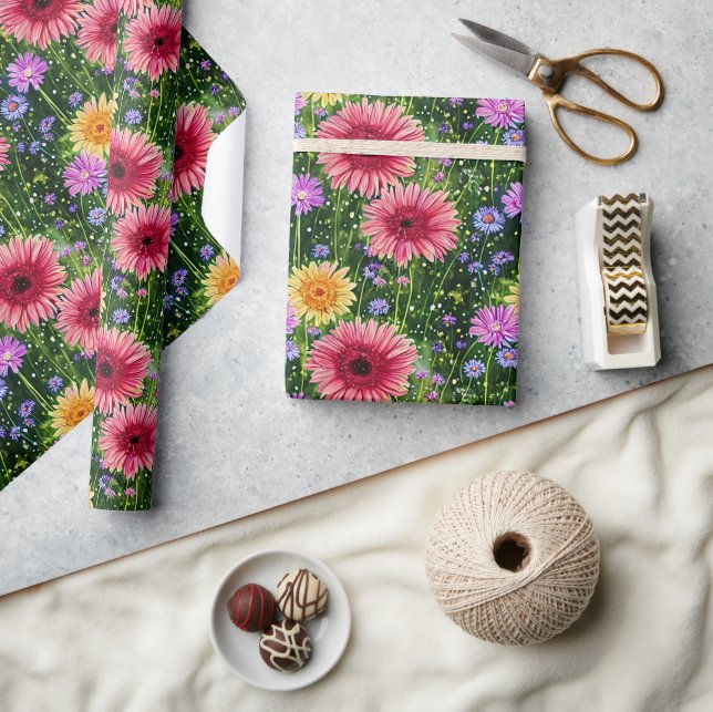 Papel De Presente Padrão floral primavera brilhante (Artesanato)