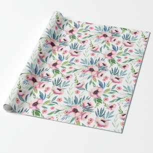 Papel De Presente Padrão Floral Primavera Rosa