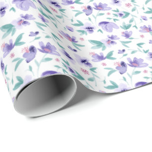 Papel De Presente Padrão Floral Purple Ditsy com Aquarela Elegante