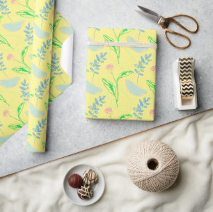 Papel De Presente Padrão Floral Retirado Pela Mão