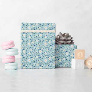 Papel De Presente Padrão floral retrô com margaridas.