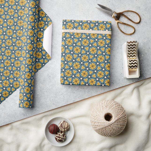 Papel De Presente Padrão Floral Retro Livremente com Cores Negrito (Artesanato)