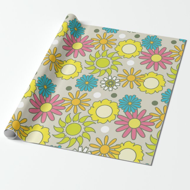 Papel De Presente Padrão Floral Retroativo (Desenrolado)