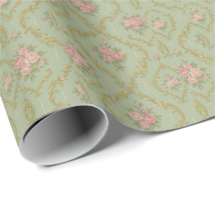 Papel De Presente Padrão Floral Rococó Elegante em Pastéis Suaves