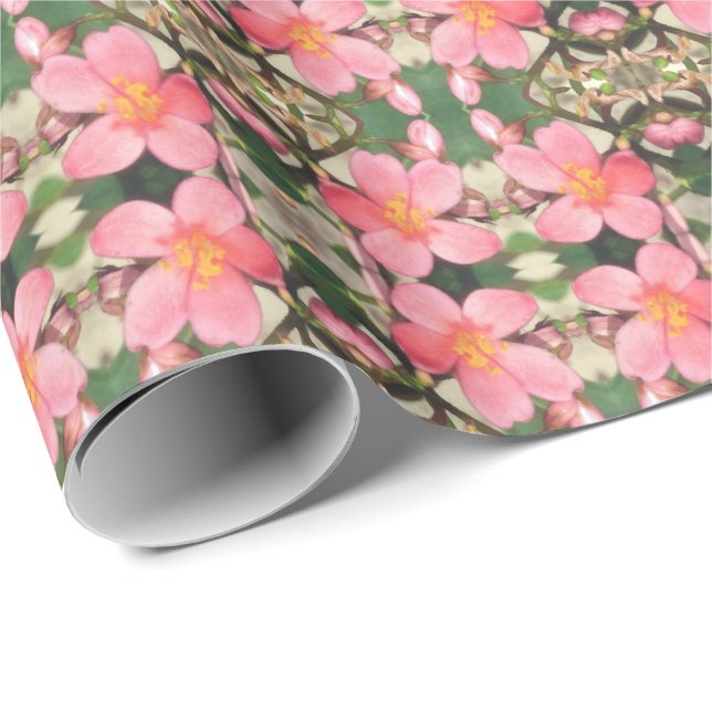 Papel De Presente Padrão Floral Rosa (Ponta do rolo)