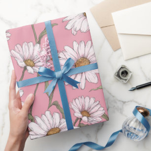 Papel De Presente Padrão Floral Rosa Desenhado à Mão com Flor de Mar