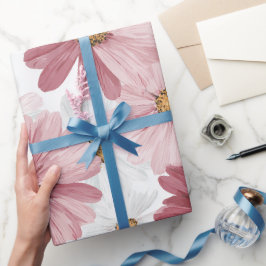 Papel De Presente Padrão Floral Rosa Desenhado à Mão com Margaridas 