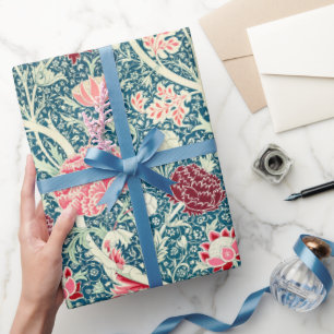 Papel De Presente Padrão Floral Rosa Dourado Verde Azul William Morr