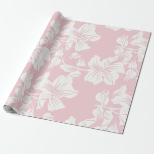 Papel De Presente Padrão Floral Rosa e Branco