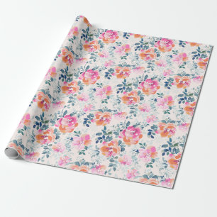 Papel De Presente Padrão Floral Rosa e Teal