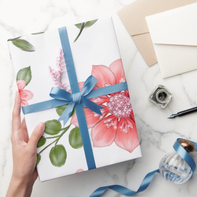 Papel De Presente Padrão Floral Rosa Elegante (Presentear)