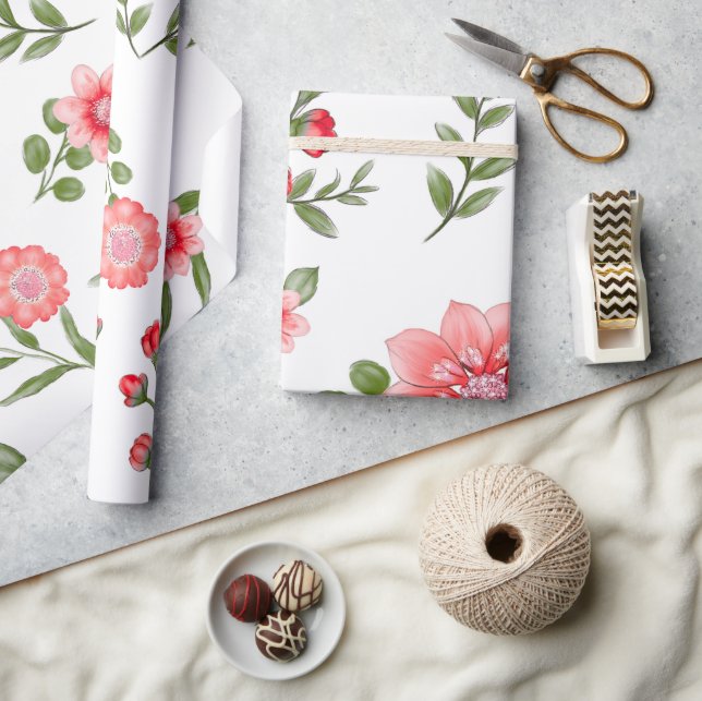 Papel De Presente Padrão Floral Rosa Elegante (Artesanato)