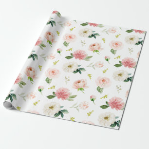 Papel De Presente Padrão Floral Rosa Feminino em Aquarela