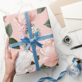 Papel De Presente Padrão Floral Rosa Macio Delicado Branco