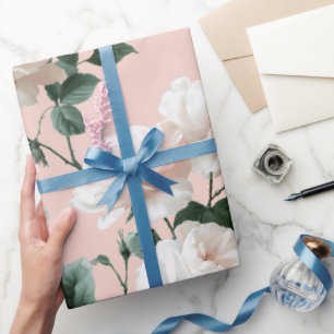 Papel De Presente Padrão Floral Rosa Macio Delicado Branco