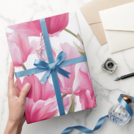 Papel De Presente Padrão Floral Rosa Moderno de Tulipa Branca