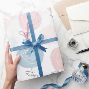 Papel De Presente Padrão Floral Rosa Pastel Minimalista Branco
