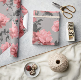 Papel De Presente Padrão Floral Rosa Po dusty Romântico Cinza