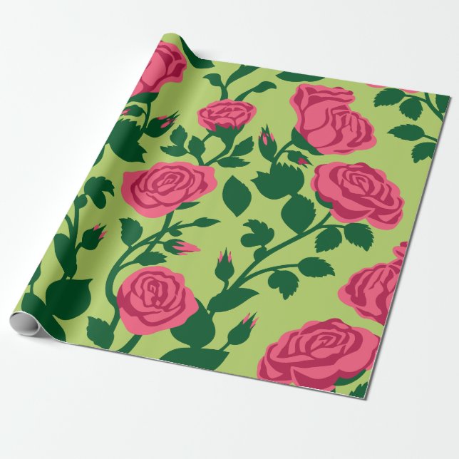 Papel De Presente Padrão Floral Rosa Rosa (Desenrolado)