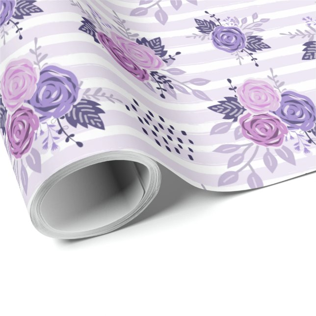 Papel De Presente Padrão Floral Rosa Roxo Moderno (Ponta do rolo)