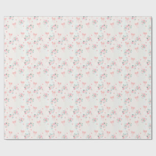 Papel De Presente Padrão Floral Rosa Suave e Laço – Romântico Fofo